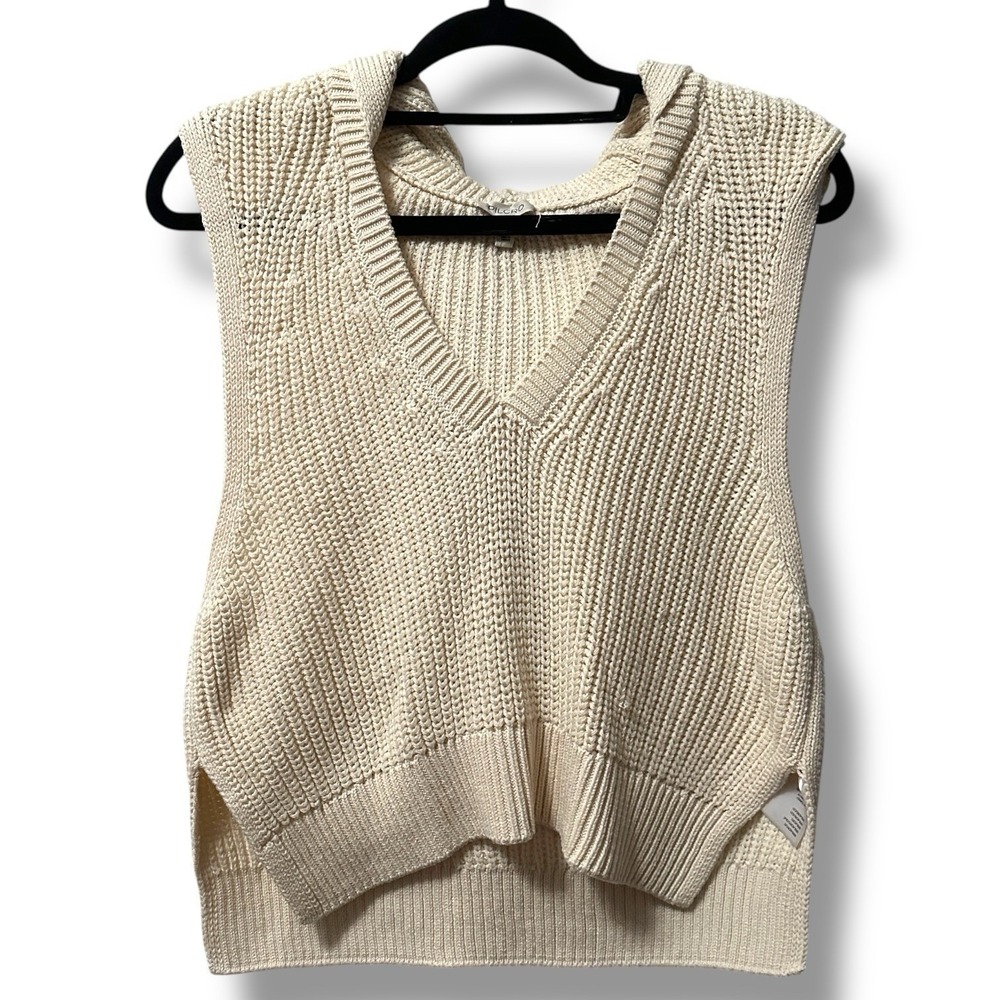 Anthropologie Pilcro‎ Cream Knit Hooded Sweater Vest Women's XS Sleeveless